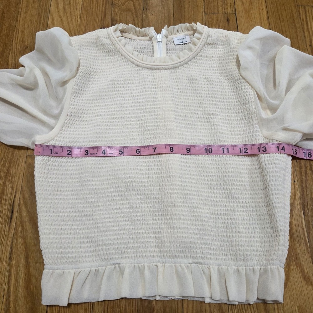Wilfred Aritzia Tempest Smocked Chiffon Long Sleeve Ruffle Blouse Cream Small - Picture 10 of 11